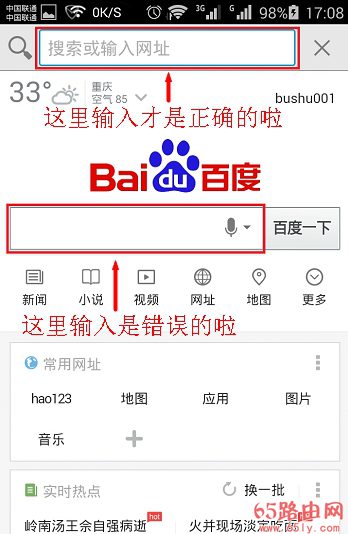 要在手机浏览器的地址栏中输入