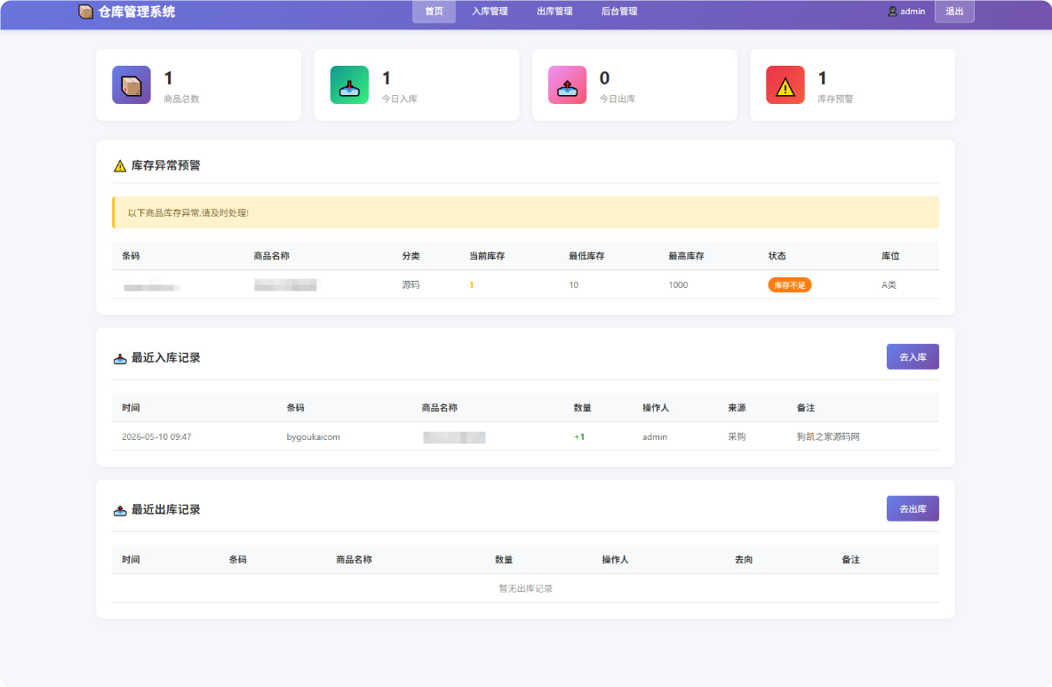 仓库管理系统源码 小型企业商铺库存管理支持扫码枪